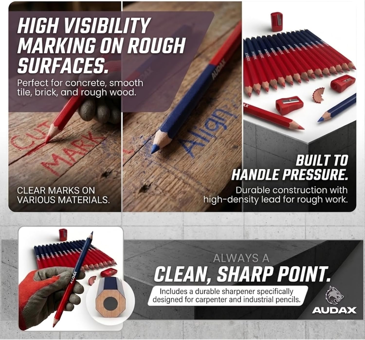 AUDAX 15-Pack Duo Marking Pencils 175mm with Sharpener