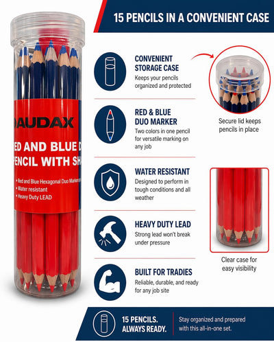 AUDAX 15-Pack Duo Marking Pencils 175mm with Sharpener