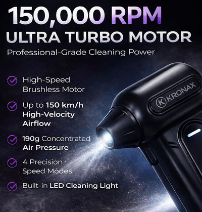 KRONAX 5-in-1 Electric Air Duster & LED Jet Blower 150,000 RPM