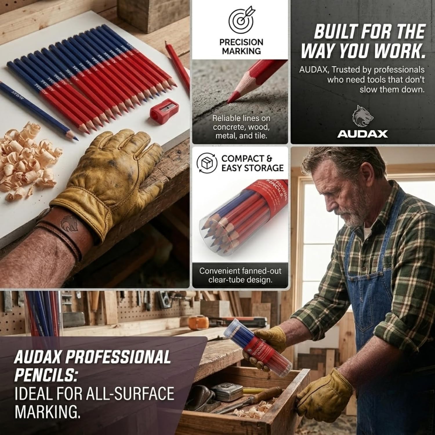 AUDAX 15-Pack Duo Marking Pencils 175mm with Sharpener