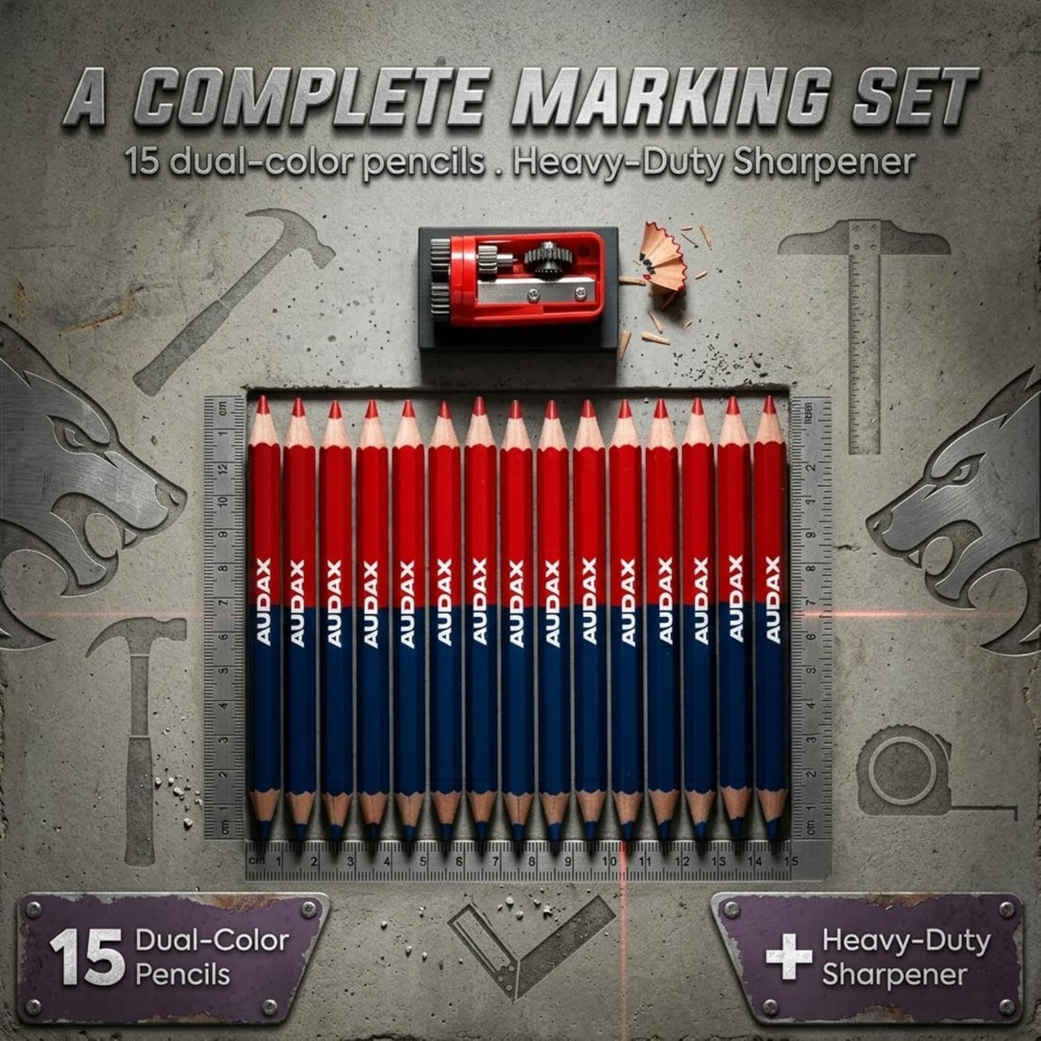 AUDAX 15-Pack Duo Marking Pencils 175mm with Sharpener