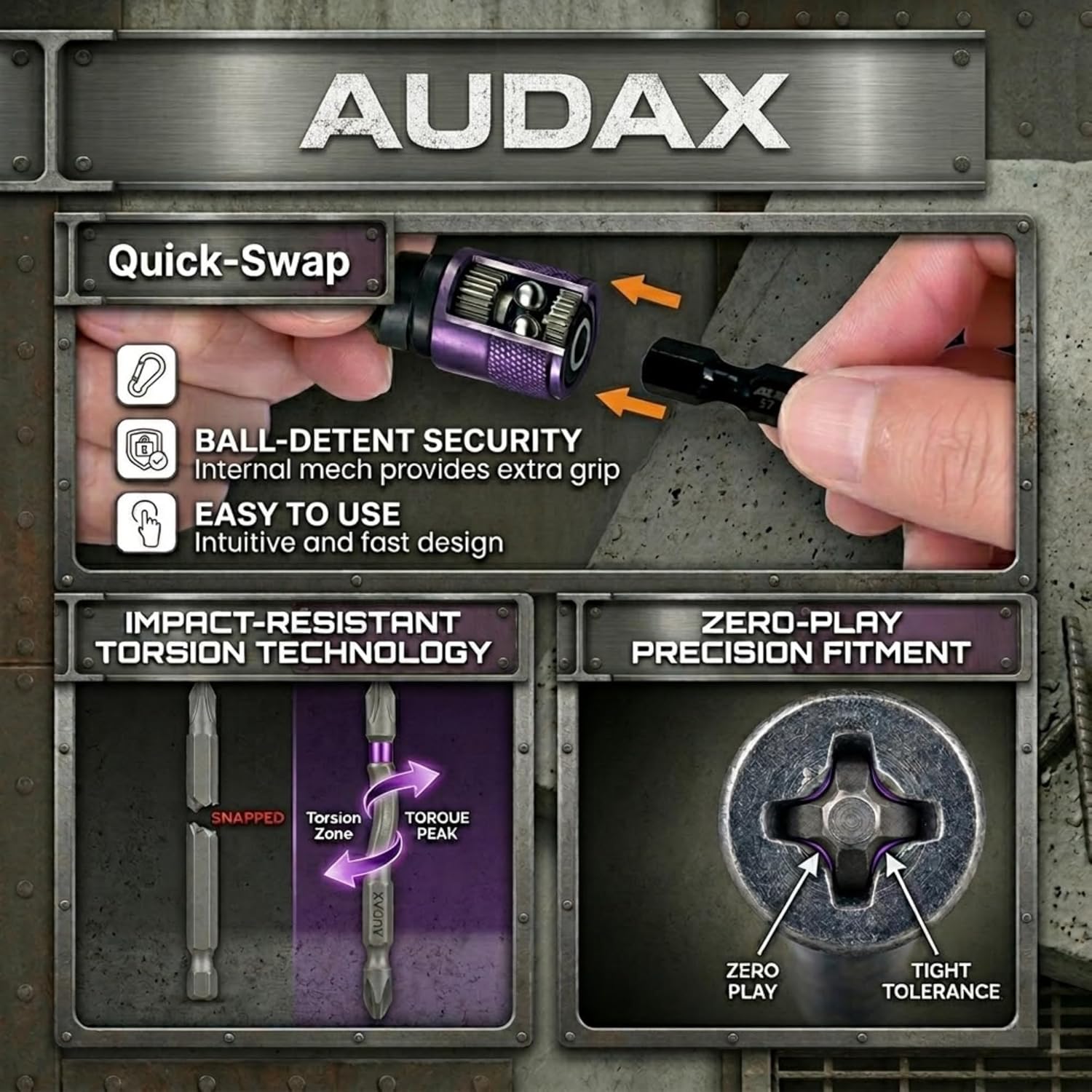 AUDAX 5-Piece Impact Bit Holder Set with HYPERTORQUE Bits