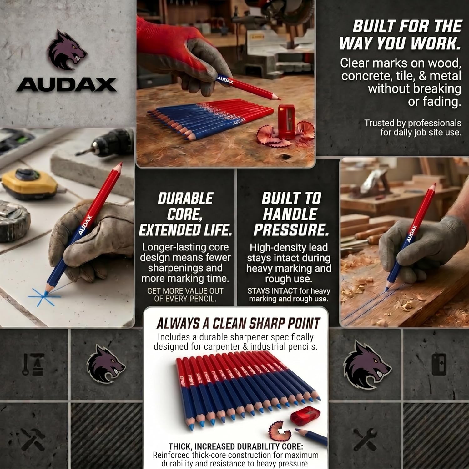 AUDAX 15-Pack Duo Marking Pencils 175mm with Sharpener